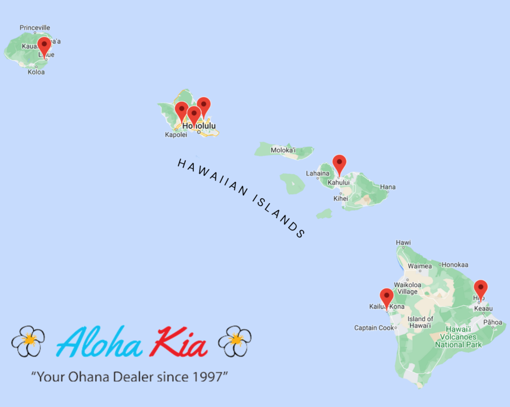 Aloha Kia offers seven locations throughout the Hawaiian Islands.