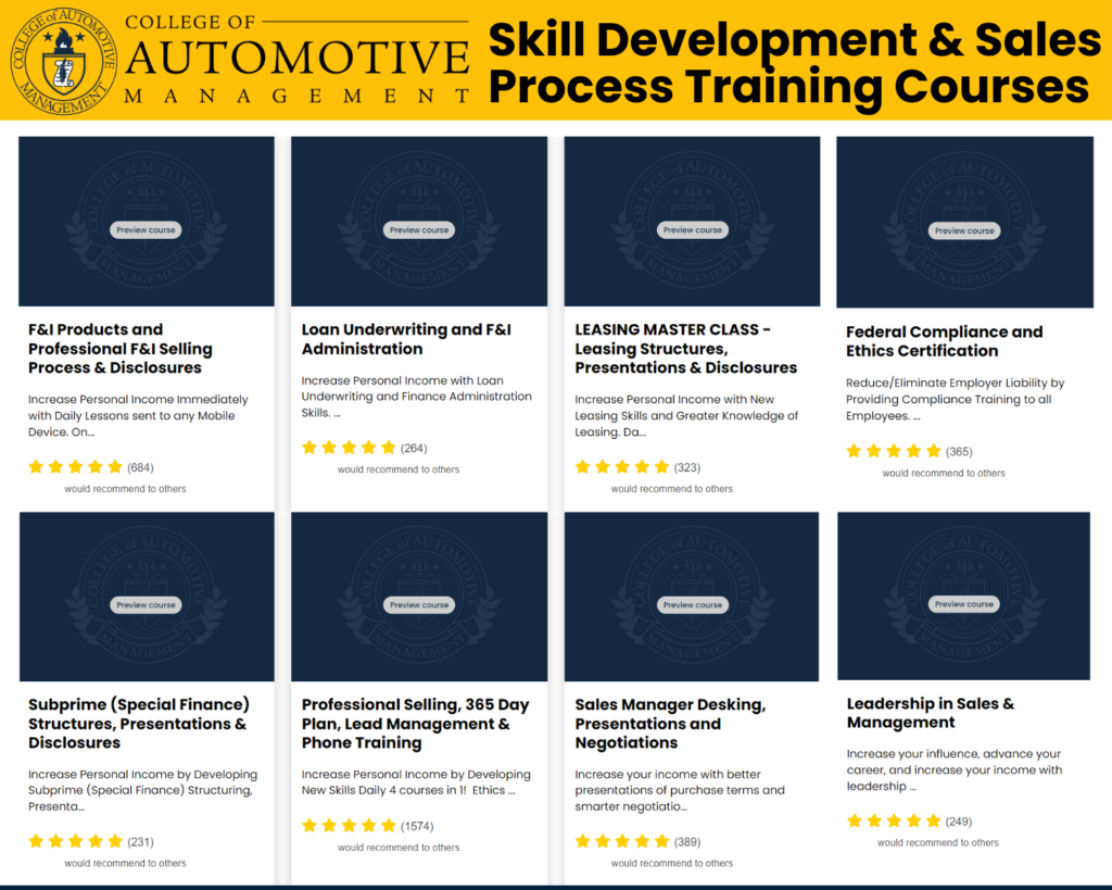 List of courses offered through the College of Automotive Management