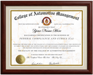 federal compliance and ethics certification automotive diploma