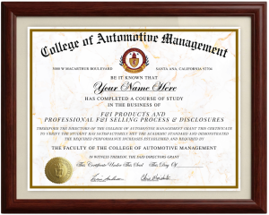 Automotive F&I certification diploma online training