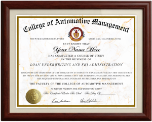 Loan underwriting certification automotive diploma