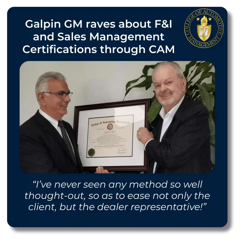 dealer principals trust the college of automotive management for F&I hires