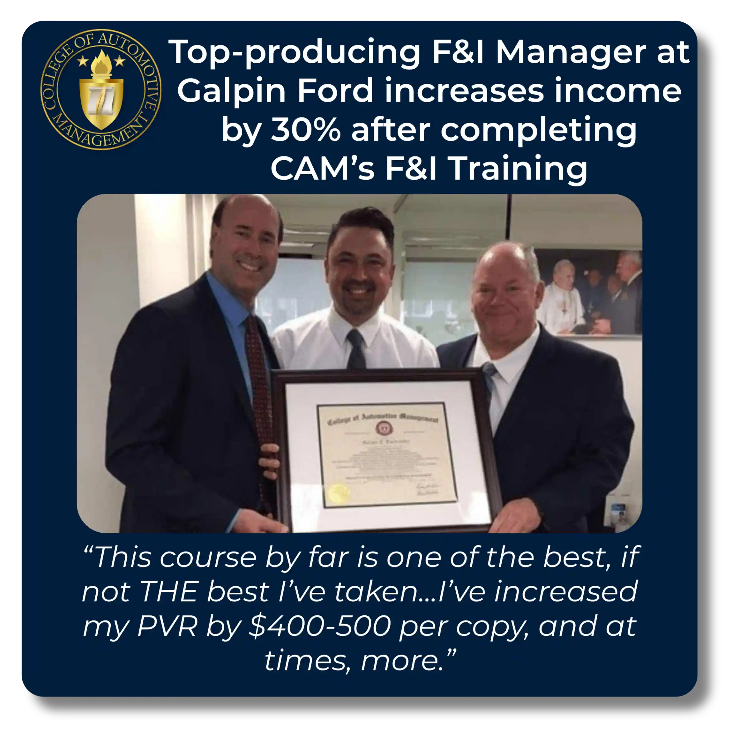 F&I manager income increase CAM