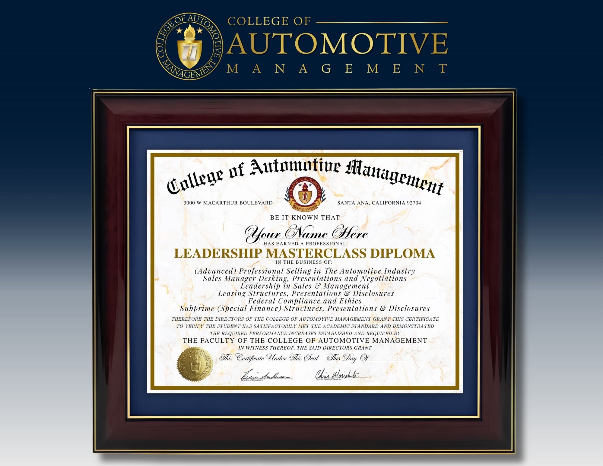 Automotive SALES MANAGEMENT AND F&I MANAGER Diploma