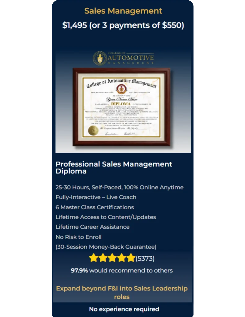 Automotive sales management training CAM