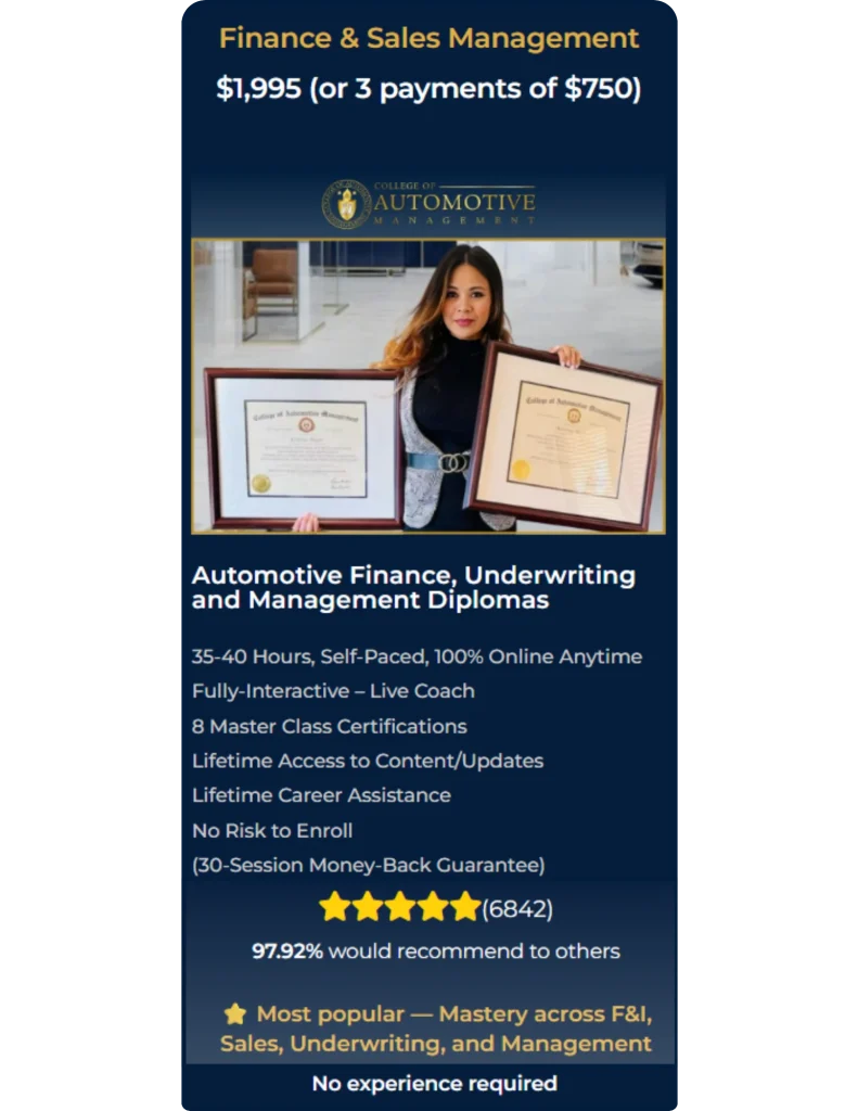 automotive sales management and finance management training