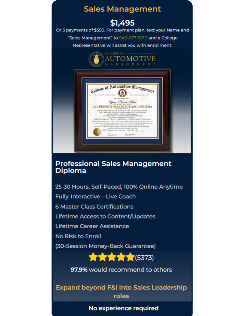 Automotive sales management training CAM