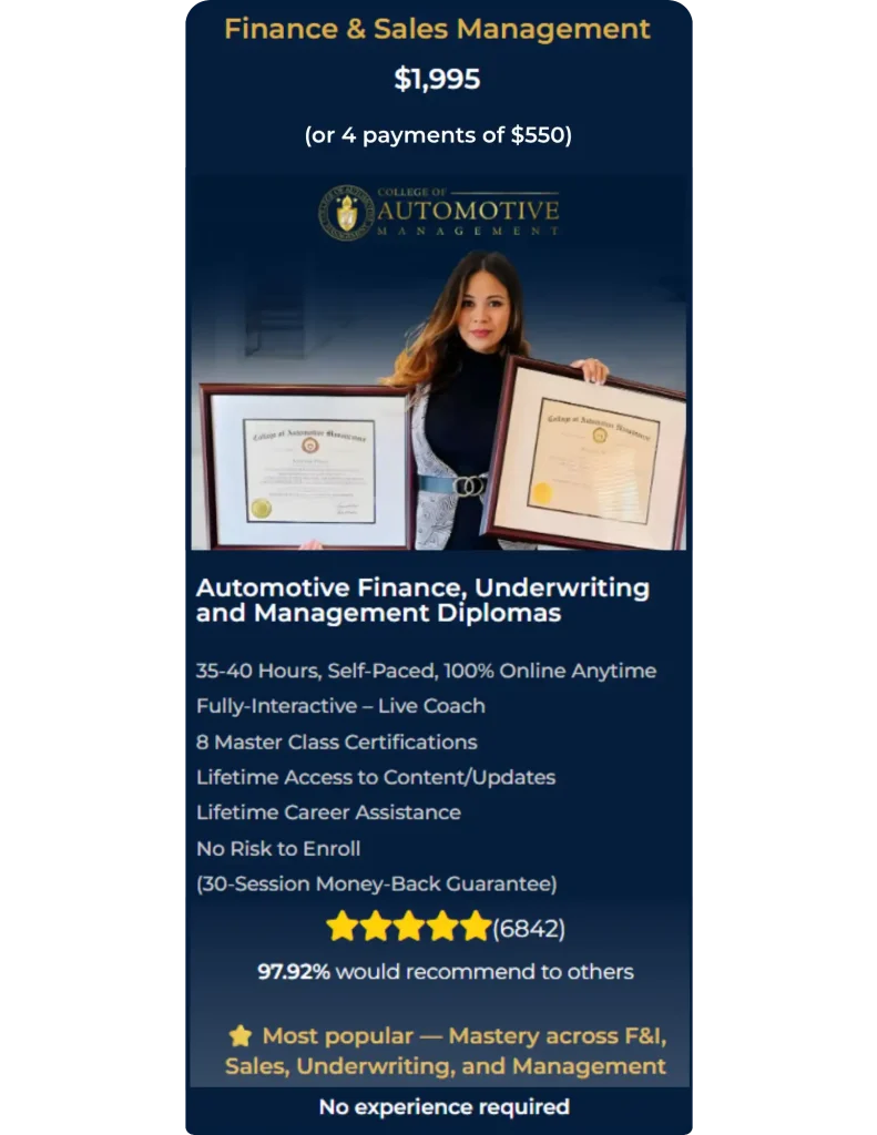 automotive sales management and finance management training CAM